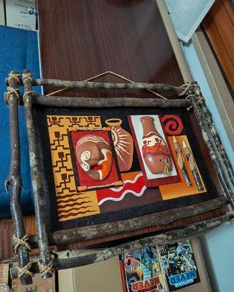 Quadro etnico africano con cornice rustica
