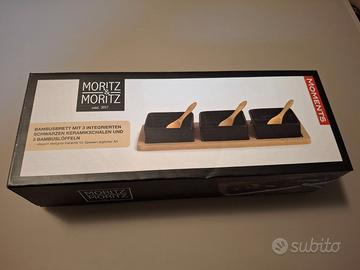 Ciotole in ceramica con tagliere in bambù