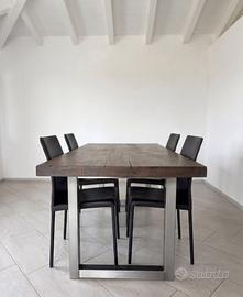 Tavolo rovere massello fumè 180x90 + 4 sedie pelle