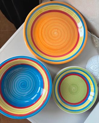Set 9 piatti cucina ceramica arancio blu verde
