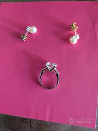 Anello donna d'argento con coppia orecchini 