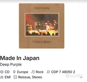 CD Deep Purple Made In Japan prime edizioni ottime