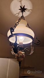 LAMPADARIO CERAMICA BASSANO DIPINTA A MANO + CAPPA