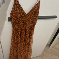 Vestito lungo com soalline e motivo animalier