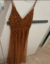 Vestito lungo com soalline e motivo animalier