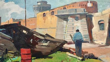 Dipinto -Piero Marchi - Il Barcone - Livorno