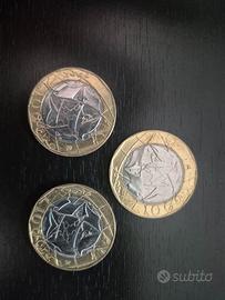 Monete metalliche italiane da lire 1000.