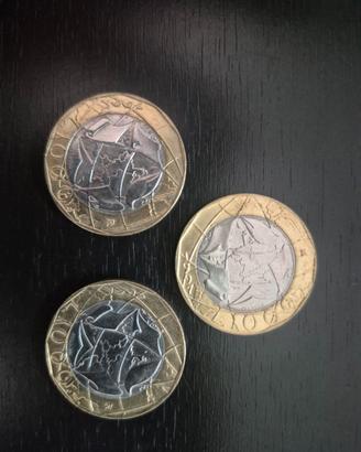 Monete metalliche italiane da lire 1000.