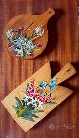 Coppia Taglieri Legno Vintage Dipinti a Mano