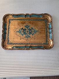 Vassoio Fiorentino in legno, blu e oro.