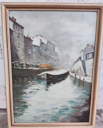 Quadro a olio "Scorcio di canale con barca"