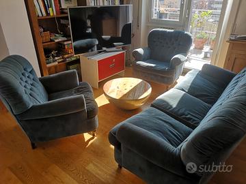 1 divano e 2 poltrone abbinate stile Chippendale