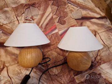 Coppia Lampade Comodino Legno e Tessuto