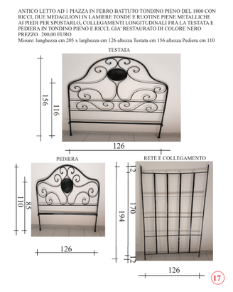 Letto ad una piazza in ferro battuto del 1800