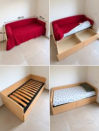 Divano letto con doghe e contenitore