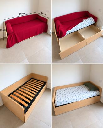 Divano letto con doghe e contenitore