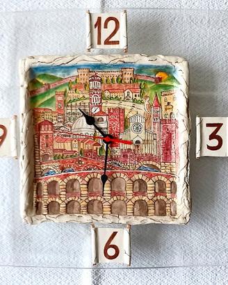 Orologio terracotta Verona su vetro