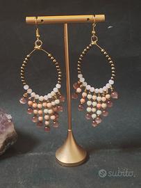 orecchini con pendenti agata,cristalli,ematite