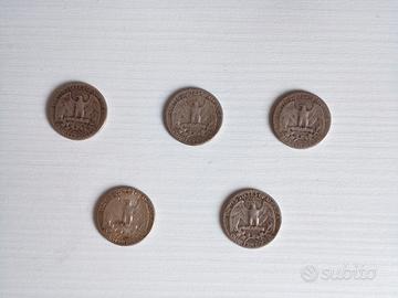 Lotto di 5 Quarti di Dollaro in Argento