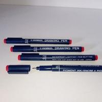 3 x Drawing Pen penna ad ago 0,3 Rosso