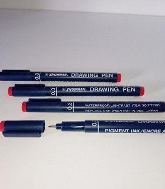 3 x Drawing Pen penna ad ago 0,3 Rosso