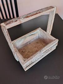 Cestino legno shabby deco giardino balcone fiori