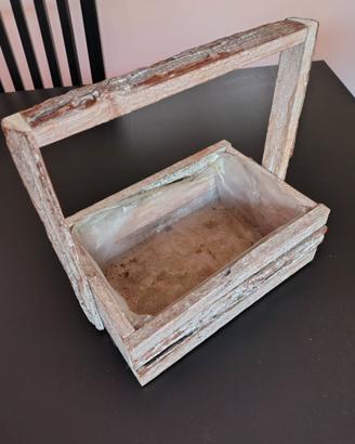 Cestino legno shabby deco giardino balcone fiori