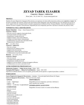 Cameriere , runner full time o part time