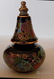 portaprofumo vintage in ceramica nera dipinto 