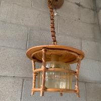 Lampadario in vimini e vetro anni 60