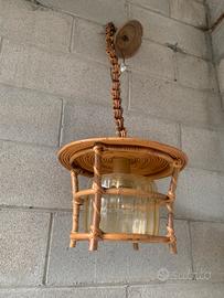 Lampadario in vimini e vetro anni 60