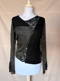 Maglia Caractère Nero e Lurex Argento con Dettagli