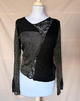 Maglia Caractère Nero e Lurex Argento con Dettagli