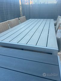 Tavolo da esterno grigio+ Carrello nero + 6 sedie