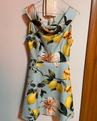 Abitino estivo turchese/giallo con limoni e gigli