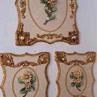 Trittico quadri con fiori capodimonte