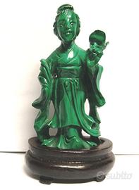 MALACHITE CINA statua GUANYIN d'epoca XXsec 2di3