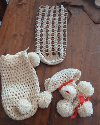 set tre sacchettini in maglia