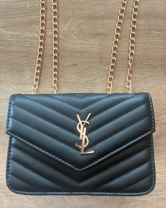 Borsa a tracolla trapuntata nera con logo YSL ✨