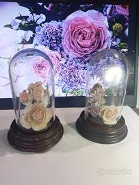 fiori ceramica in teca vetro