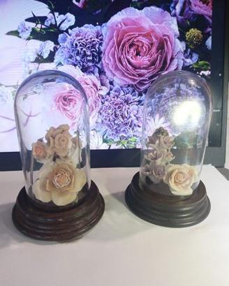 fiori ceramica in teca vetro