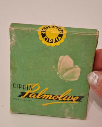 Cinfezione vuota in cartone di Cipria Palmolive.