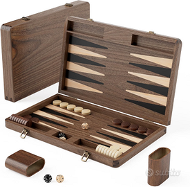 Backgammon in Legno di Noce – Set Completo. NUOVO