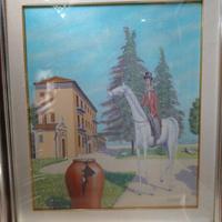 Quadro uomo a cavallo e villa