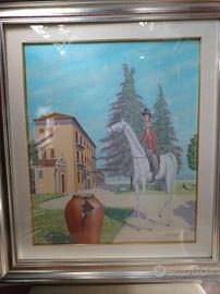 Quadro uomo a cavallo e villa