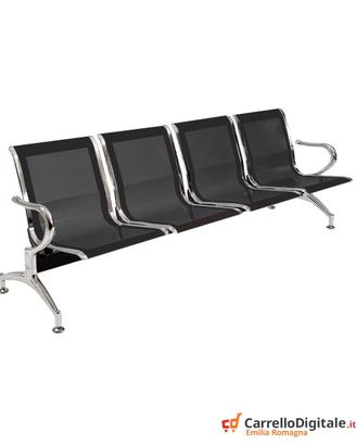 Panca per sala attesa 4 posti in acciaio Nero