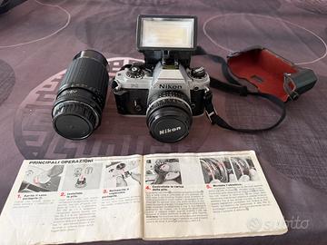 Nikon FG + Sigma 80–200 + obiettivo Nikon + flash