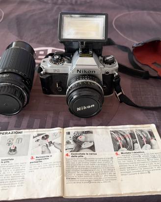 Nikon FG + Sigma 80–200 + obiettivo Nikon + flash