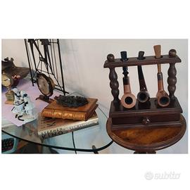 Raro Portapipe Artigianale 3 Posti in Legno Scuro