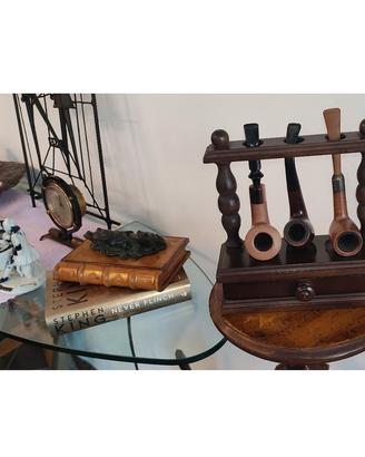 Raro Portapipe Artigianale 3 Posti in Legno Scuro